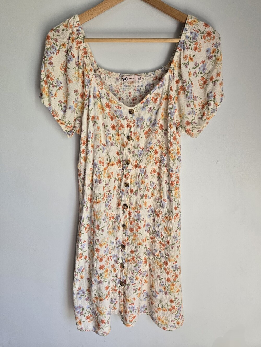 SO Floral Summer Rayon Skater Dress in Cream and Orange